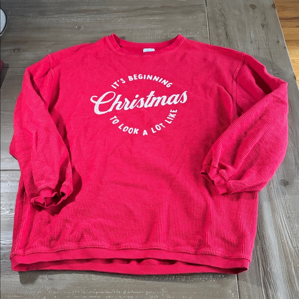 The Mint Women's A Lot Like Christmas Red Graphic Corded Sweatshirt. - Large